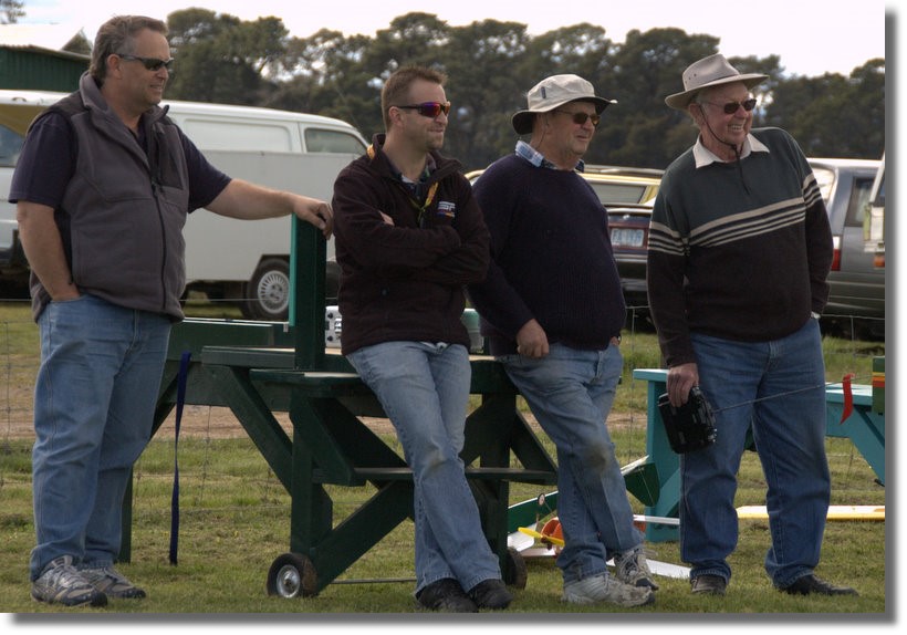 Watching the action were (L-R) Michael Madden, Andrew Dewater, Terry Pearson and Merv Cameron.